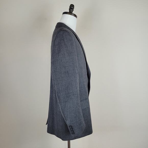 Joseph & Feiss Blazer Jacket 43R Black Gray Herringbone Lambswool Work Office - Picture 3 of 11